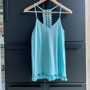 Lilly Pulitzer Nya Tank Top Serene Blue Fringe Tassel XXS